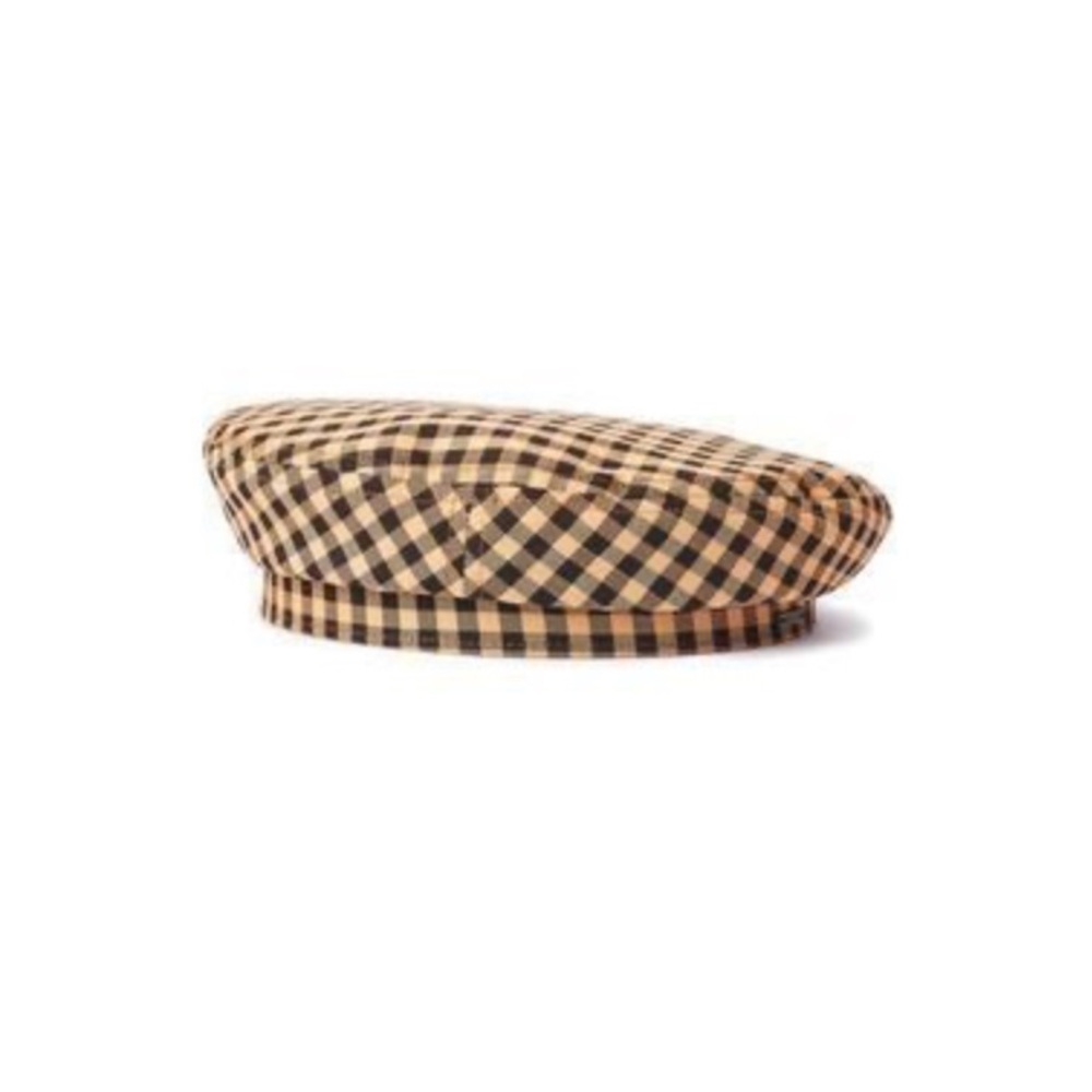 NEW Brixton Fiddler Beret. Checkered Tan and Black Beret with red silk lining